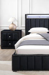 Black Color Contemporary Style 1pc Nightstand Crystal-like Knobs Vertical Channel Tufting Nailhead Trim Fabric Bedside Table Bedroom Furniture