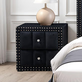 Black Color Contemporary Style 1pc Nightstand Crystal-like Knobs Vertical Channel Tufting Nailhead Trim Fabric Bedside Table Bedroom Furniture