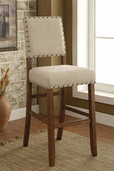 Rustic Style 2pc Bar Chair Padded Seat And Back Nailhead Trim Rustic Oak Finish Dining Room