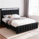 Glamorous Black Color 1pc Queen Size Bed Storage Shelve LED Channel Tufting Bedroom Furniture Fabric Nailhead