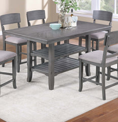 Modern Unique 1pc Dining Table 2-Shelves Gray Rubber wood Counter Height Table Dining Room Furniture