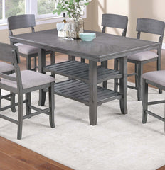 Modern Unique 1pc Dining Table 2-Shelves Gray Rubber wood Counter Height Table Dining Room Furniture