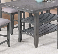 Modern Unique 1pc Dining Table 2-Shelves Gray Rubber wood Counter Height Table Dining Room Furniture