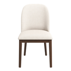Mid-Century Modern Kaitlyn Beige Linen Dining Chair with Solid Wood Legs, 34.3"H x 19.3"W x 23"D Set of 2