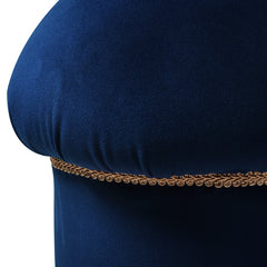 Ellen Upholstered Clover Ottoman with Gold Bullion Fringe, Navy Blue Velvet