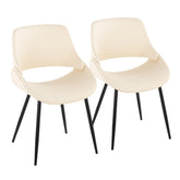 Fabrico Mid-Century Modern Accent/Dining Chair in Black Metal and Cream Faux Leather by LumiSource - Set of 2