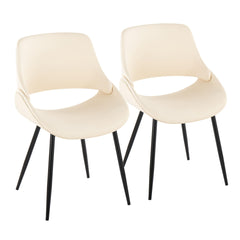 Fabrico Mid-Century Modern Accent/Dining Chair in Black Metal and Cream Faux Leather by LumiSource - Set of 2