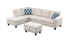 Storage Ottoman - Paired L - shaped Sofa in Beige