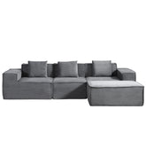 CozyForm Convertible Corduroy Sectional Couch with Ottoman & Pillows, Modular L Shaped Sleeper Sofa, Boneless Cloud Couch for Living Room Furniture, Dark Gray