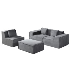 CozyForm Convertible Corduroy Sectional Couch with Ottoman & Pillows, Modular L Shaped Sleeper Sofa, Boneless Cloud Couch for Living Room Furniture, Dark Gray