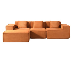 CozyForm Convertible Corduroy Sectional Couch with Ottoman & Pillows, Modular L Shaped Sleeper Sofa, Boneless Cloud Couch for Living Room Furniture, Red Orange