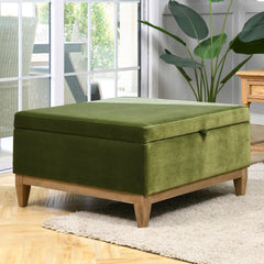 Knox 35" Square Storage Cocktail Ottoman, Olive Green Performance Velvet