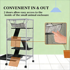 Spacious Pet House,Rolling Small Animal Hutch Cage,Small Pet Hutch