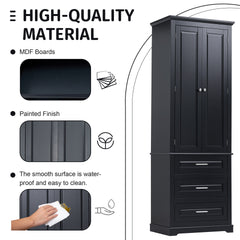 Tall Storage Cabinet with Three Drawers for Bathroom/Office, Black(Old SKU:WF299282AAB)