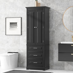 Tall Storage Cabinet with Three Drawers for Bathroom/Office, Black(Old SKU:WF299282AAB)