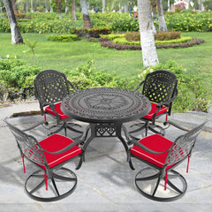 5-Piece All-Weather Cast Aluminum Dining Set, Include 4 Swivel Chairs and 39.37" Round Table With Black Frame (same sku: W1710S00306 )