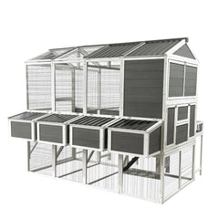 Chicken Coop with Chicken Run, Chicken Coops for 10 Chickens Outdoor with Nesting Boxes , Wooden Walk-in Chicken House with Pull Out Trays , Garden Backyard Cage (95''X80''X83'')