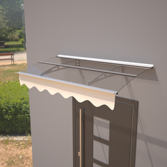 DA5934C Series Door Window Awning Canopy Made of 0.137Inch Thick Crystal Solid Polycarbonate Sheet and Aluminum Alloy with Valance in size of 59" Wide x 34" Deep for Masonry Concrete Wall House only.