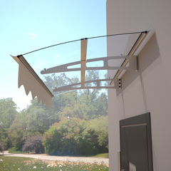 DA5934C Series Door Window Awning Canopy Made of 0.137Inch Thick Crystal Solid Polycarbonate Sheet and Aluminum Alloy with Valance in size of 59" Wide x 34" Deep for Masonry Concrete Wall House only.