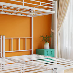 Twin Over Twin Over Twin Bunk Bed, Metal Triple Twin Bed with Safety Guardrails and Ladder, Convertible 3 Beds, for Dorm,Guest Room, No Boxing Spring Needed, White