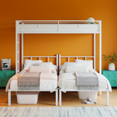 Twin Over Twin Over Twin Bunk Bed, Metal Triple Twin Bed with Safety Guardrails and Ladder, Convertible 3 Beds, for Dorm,Guest Room, No Boxing Spring Needed, White