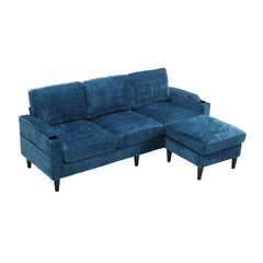 UNITED WE WIN Sofa for three, solid wood frame, Chenille fabric, side pocket, with two cup holders, footstool with storagestorage sofa /Living room sofa cozy sectional sofa