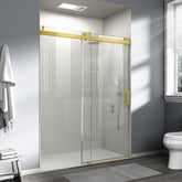 56" - 60" W x 76" H Frameless Soft-closing Single Sliding Shower Door, 1/4" (6mm) Tempered Glass with Explosion-proof Film via Express Delivery, Gold CM-24D01-60GX