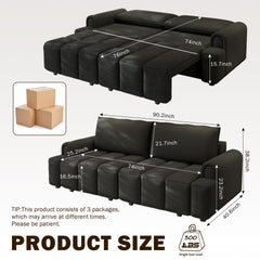 90.2" Comfy 4-Seater Modern Teddy Fabric Couch with Seats Storage, King Size 3-in-1 Convertible Sleeper Sofa Bed for Living Room,Office,Apartment,Black(Old SKU:W1885S00251)