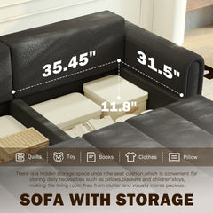 90.2" Comfy 4-Seater Modern Teddy Fabric Couch with Seats Storage, King Size 3-in-1 Convertible Sleeper Sofa Bed for Living Room,Office,Apartment,Black(Old SKU:W1885S00251)