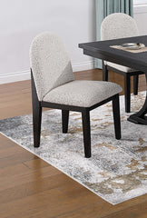Traditional Look Dining Table And 6x Side Chairs White Finish Fabric Table w Trestle Base Plush Cushion Chair 7pc Dining Set