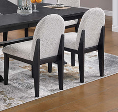 Traditional Look Dining Table And 6x Side Chairs White Finish Fabric Table w Trestle Base Plush Cushion Chair 7pc Dining Set