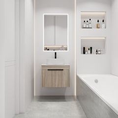 24 " Modern Design Float Bathroom Vanity With Ceramic Basin Set, Wall Mounted White Oak Vanity With Soft Close Door,KD-Packing,KD-Packing,2 Pieces Parcel(TOP-BAB400MOWH)
