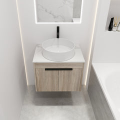 24 " Modern Design Float Bathroom Vanity With Ceramic Basin Set, Wall Mounted White Oak Vanity With Soft Close Door,KD-Packing,KD-Packing,2 Pieces Parcel(TOP-BAB400MOWH)