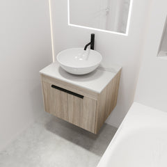 24 " Modern Design Float Bathroom Vanity With Ceramic Basin Set, Wall Mounted White Oak Vanity With Soft Close Door,KD-Packing,KD-Packing,2 Pieces Parcel(TOP-BAB321MOWH)