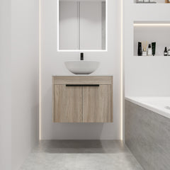 24 " Modern Design Float Bathroom Vanity With Ceramic Basin Set, Wall Mounted White Oak Vanity With Soft Close Door,KD-Packing,KD-Packing,2 Pieces Parcel(TOP-BAB321MOWH)