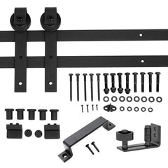 CRAZY ELF 28" x 84" "T" Style Real Primed Door Slab + 6.6FT Barn Door Sliding Hardware + Adjustable Floor Guider + Pull Handle, DIY Unfinished Paneled Door, Modern Interior Barn Door, Moisture-proof