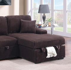 Modern Style 2pc Convertible Sectional Pull Out Sofa Fold Down Table Cup Holder USB Port Storage Chaise Matching Pillow Coffee Finish Primary Living Room