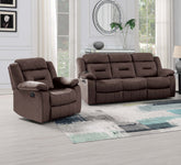 2pc Living Room Set 1x Sofa 1x Recliner Pillow Armrest Supportive Headrest Vertical Tufting Chocolate Finish Contemporary Primary Living Room Furniture