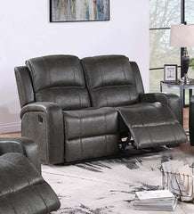 Manual Reclining Loveseat 1pc Smoke Finish Horizontal And Light Vertical Tufting Padded Seat And Backrest Primary Room Furniture