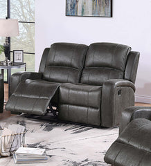 Manual Reclining Loveseat 1pc Smoke Finish Horizontal And Light Vertical Tufting Padded Seat And Backrest Primary Room Furniture