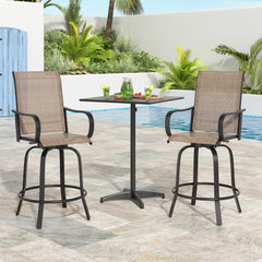 Patio Barstools Set of 2, Swivel Outdoor Patio Bar Stools with Textilene Fabric, Height Top Outdoor Chair 360° Swivel, All Weather Use, Ergonomic Comfort Bar Height Tall Stools for Outside