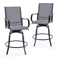 Patio Barstools Set of 2, Swivel Outdoor Patio Bar Stools with Textilene Fabric, Height Top Outdoor Chair 360° Swivel, All Weather Use, Ergonomic Comfort Bar Height Tall Stools for Outside