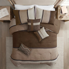 7 Piece Faux Suede Comforter Set Brown King