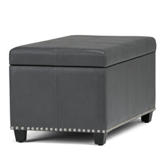 Amelia 33 inch Wide Storage Ottoman Bench in Stone Grey Vegan Leather