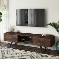 Lowry 72 inch Wide Solid Wood TV Stand in Distressed Charcoal Brown For TVs up to 80 inches