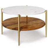 Wagner 30 inch Wide Solid Acacia Wood Coffee Table in White/Natural
