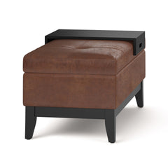 Oregon 42 inch Wide Storage Ottoman Bench with Tray in Distressed Saddle Brown Vegan Leather