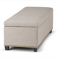 Kingsley 48 inch Wide Large Storage Ottoman in Natural Linen-Look Fabric
