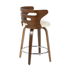 Cosini Mid-Century Modern Counter Stool with Swivel in Walnut and Cream Faux Leather by LumiSource - Set of 2
