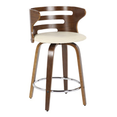 Cosini Mid-Century Modern Counter Stool with Swivel in Walnut and Cream Faux Leather by LumiSource - Set of 2